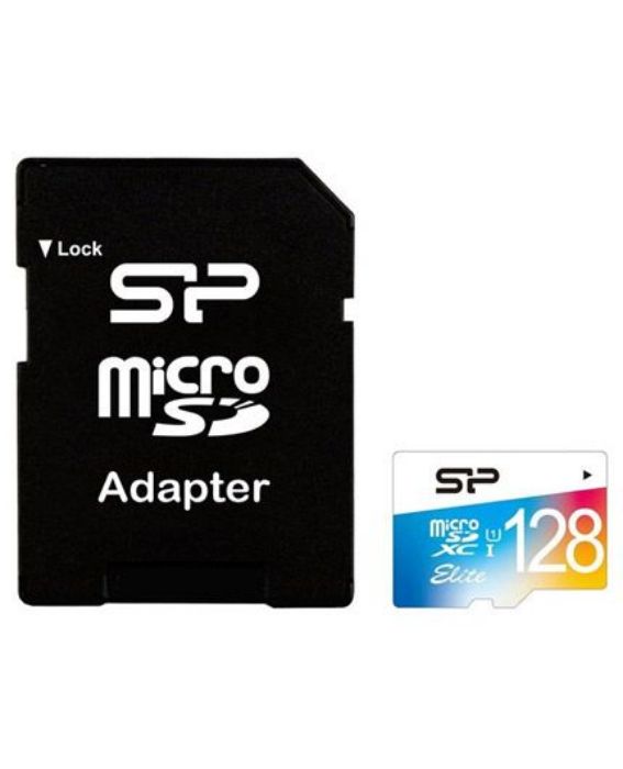 تصویر  کارت حافظه  128 گیگابایت سیلیکون پاور کالر الیت MicroSDXC کلاس 10 با سرعت 75 مگابایت در ثانیه به همراه آداپتور تبدیل