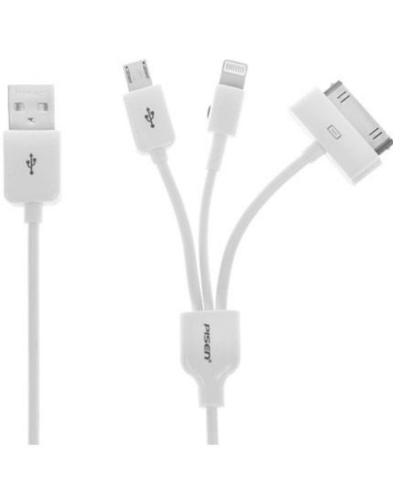 تصویر  کابل شارژ 3 در 1 یو اس بی به میکرو یو اس بی، لایتنینگ و 30-پین پایزن برای آیفون، آیپد و گوشی‌های اندرویدی