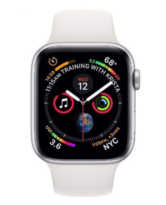 تصویر  ساعت هوشمند اپل واچ نسل چهارم 44 میلی‌‌متری نقره ای با بند اسپورت سفید